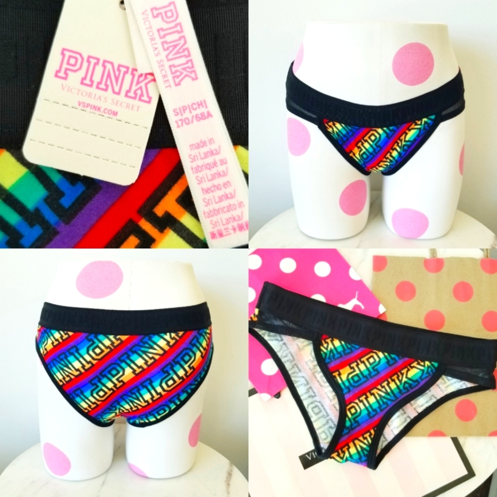Victoria's Secret PINK Low Rise Rainbow Graphic Logo Waistband Bikini Panty NWT